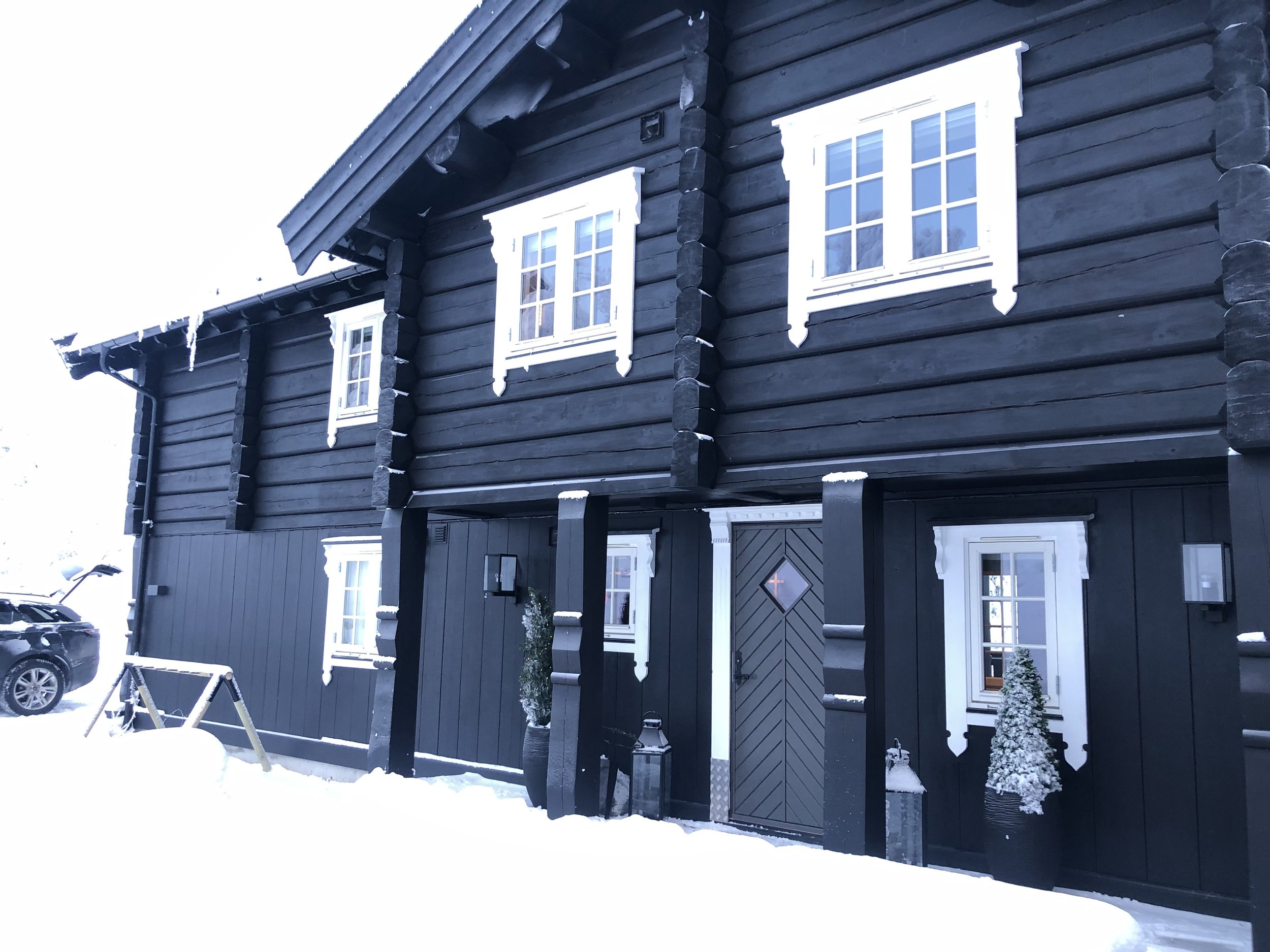 Cozy cabin interior with fireplace